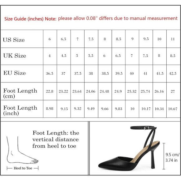 Women Black Pu Pumps Stiletto Wedding Dress Closed Toe Ankle Strap Heel Shoes - Picture 7 of 7